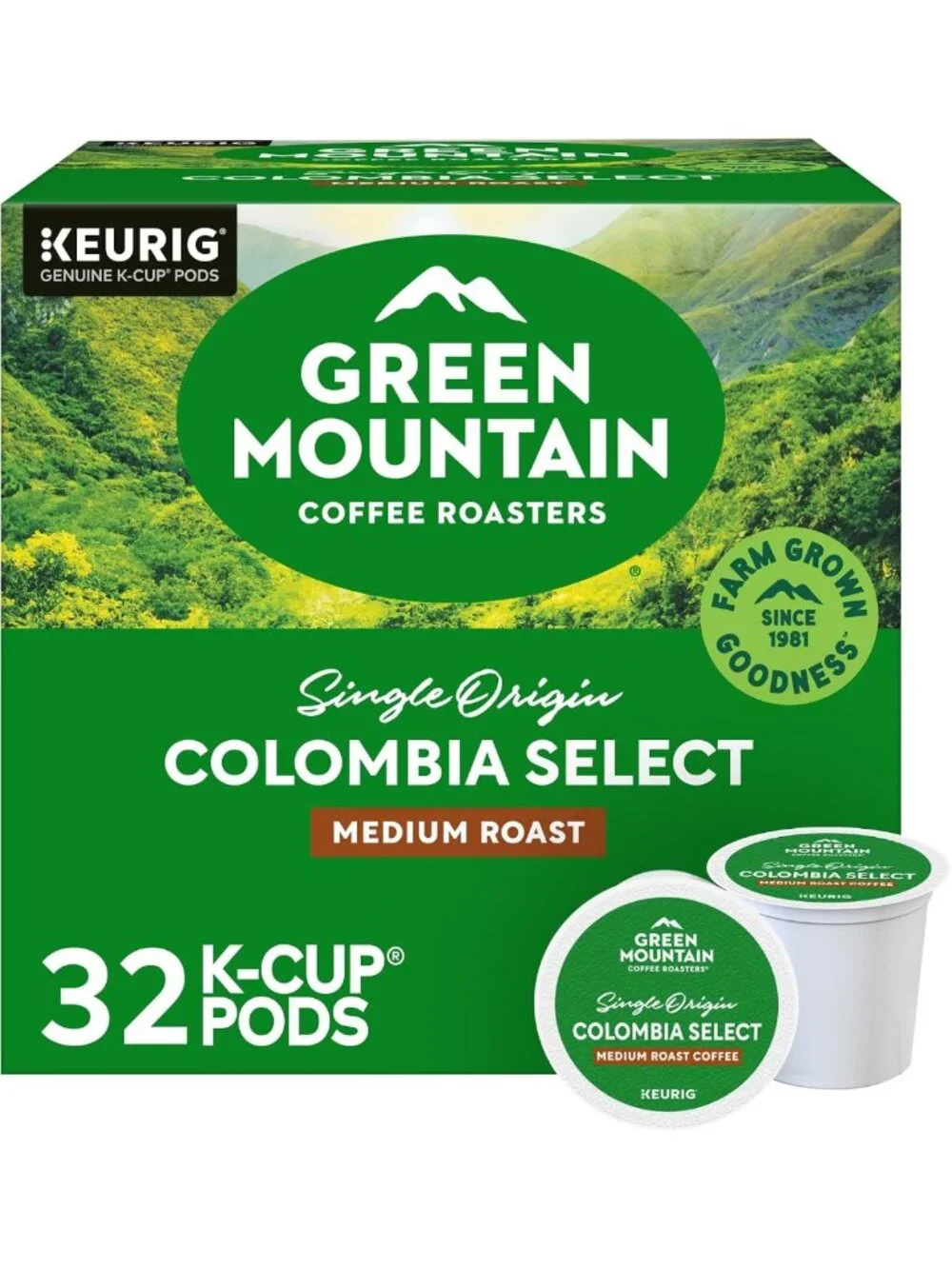 Colombian Medium Roast Coffee Pods for Keurig, 32 Count, Single-Serve